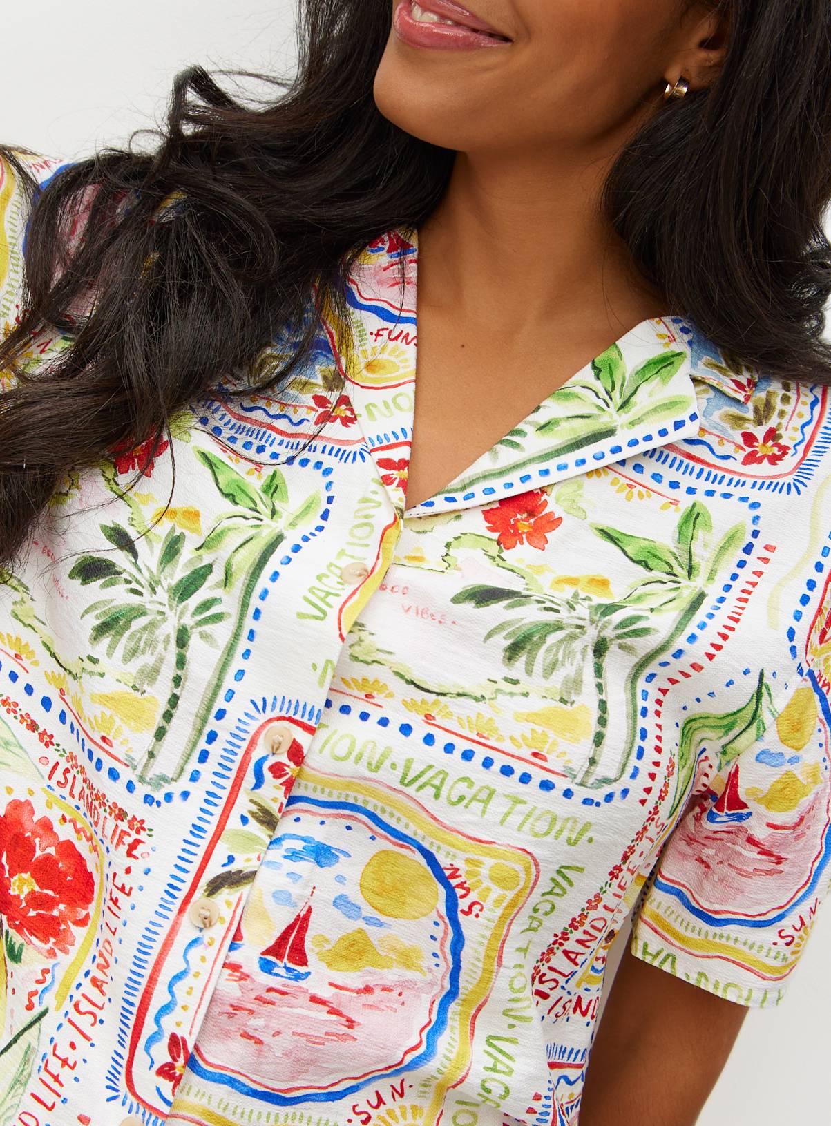 Multi Postcard Print Co-ord Shirt 12 - Image 3